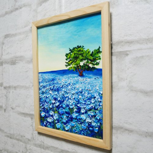 油絵 油彩 油彩画 絵 絵画【朝のネモフィラの丘】 絵画 HR 通販