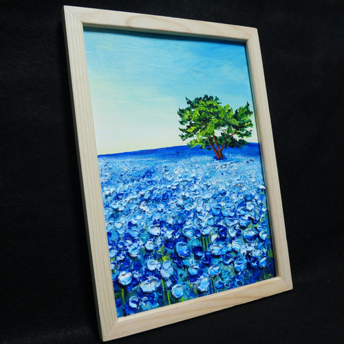 油絵 油彩 油彩画 絵 絵画【朝のネモフィラの丘】 絵画 HR