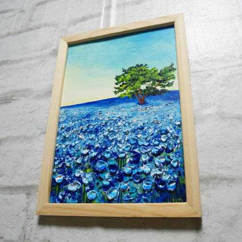 油絵 油彩 油彩画 絵画 絵 ミニ絵画 【ネモフィラの丘】 油絵 油彩 油彩画 絵 絵画【朝のネモフィラの丘】 絵画 HR