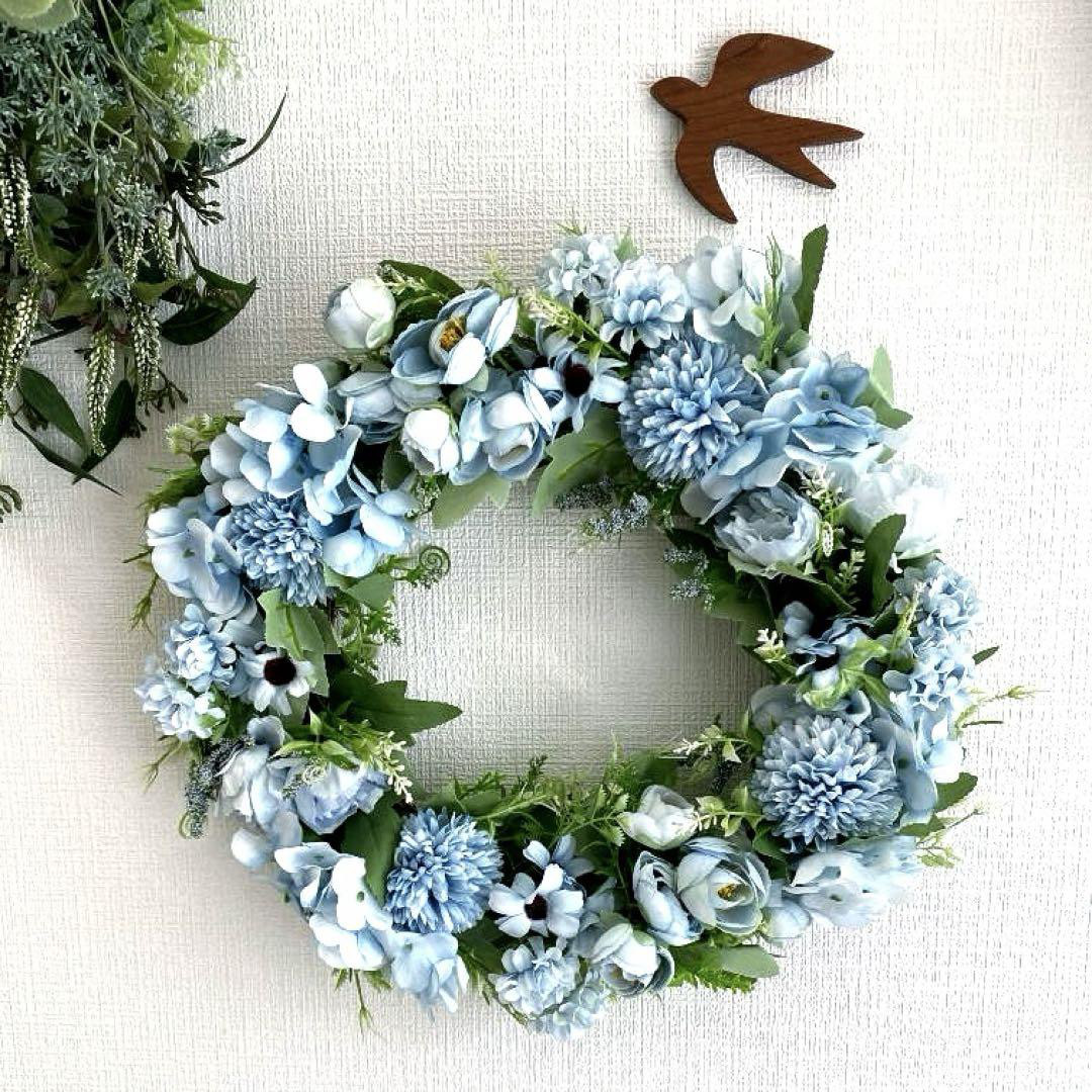 リース ブルー 大きめ 新築祝い 38cm 造花 インテリア おしゃれ 開店祝い