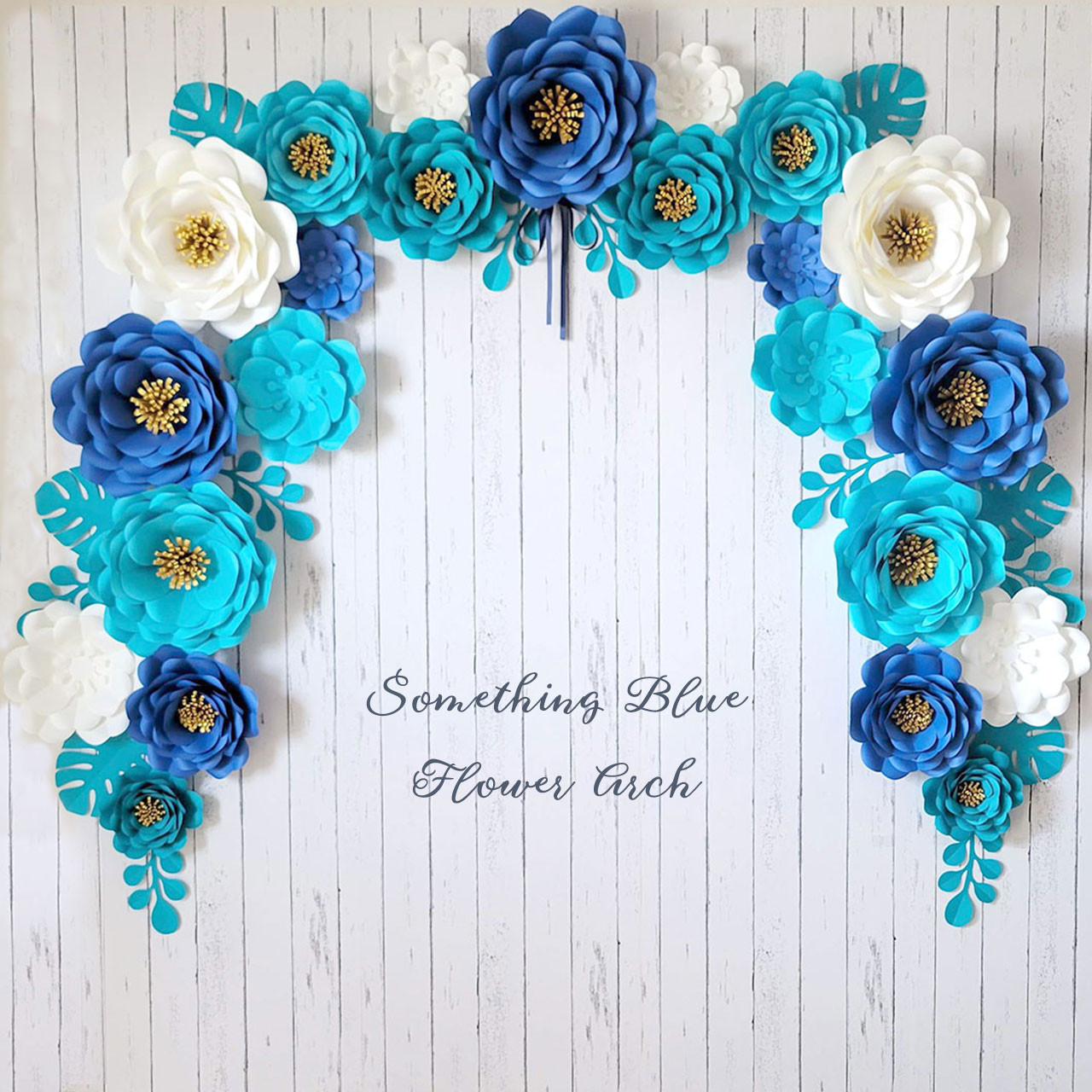 サムシングブルーのフラワーアーチが作れる手作りキット（花23点+葉っぱ14枚セット）ウェディング 送別会 卒園式