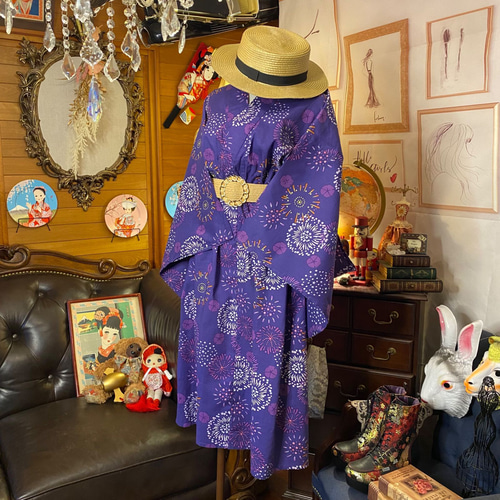リメイク 振袖着物ワンピース 和洋折衷 ハンドメイド レトロ