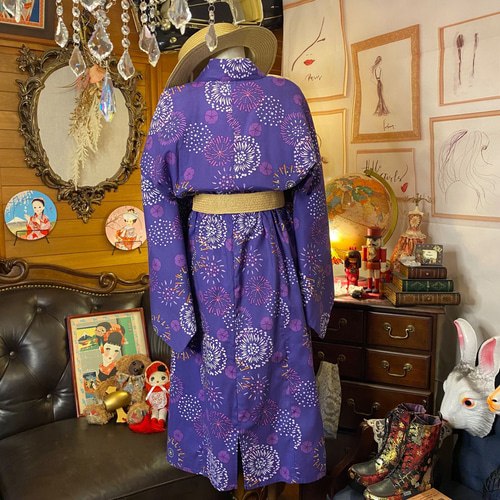 和洋折衷 浴衣 リメイク ワンピース ドレス 帯サッシュベルト レトロ  