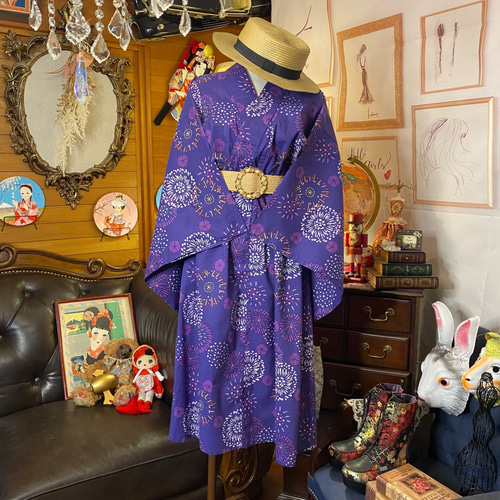 和洋折衷 浴衣 リメイク ワンピース ドレス 帯サッシュベルト レトロ  