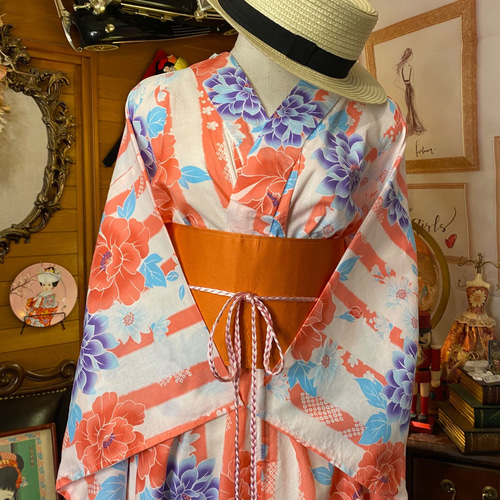 和洋折衷 浴衣 リメイク ワンピース ドレス 帯サッシュベルト レトロ  