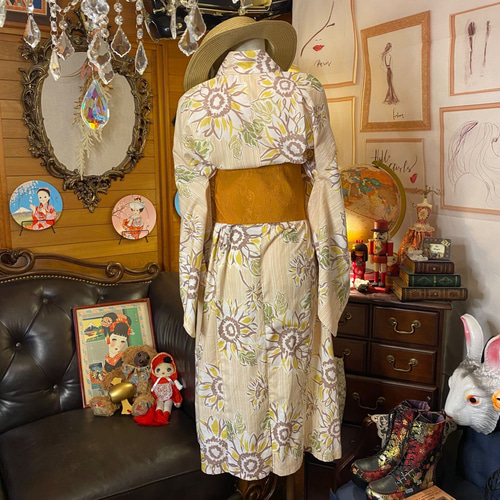 【廃盤生地】 ハンドメイド作家 mifumi リリィのワンピース 浴衣 ハンドメイド リメイク ワンピース ドレス 古着 和洋折衷