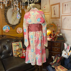 和洋折衷 浴衣 リメイク ワンピース ドレス 名古屋帯サッシュベルト レトロ 古着 和 モダン W-230 5枚目の画像