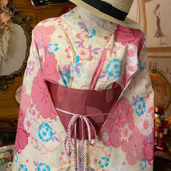 和洋折衷 浴衣 リメイク ワンピース ドレス 名古屋帯サッシュベルト レトロ 古着 和 モダン W-230 2枚目の画像