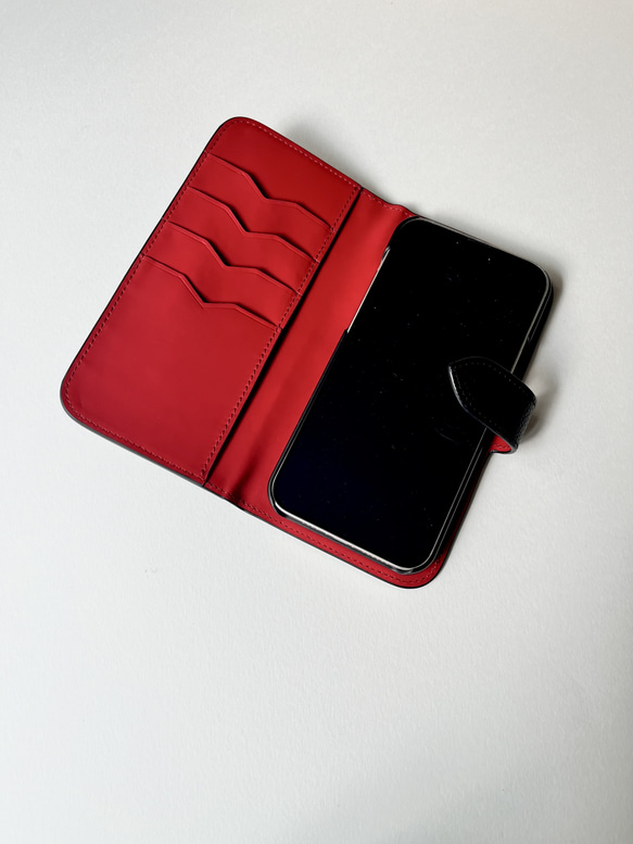 手帳型スマホケース　本革　名入れ可　カード収納　　　iphoneケース　レザー 3枚目の画像