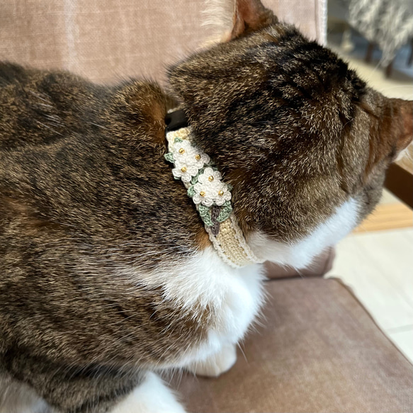 コデマリ　猫さんにやさしい首輪【かぎ針編み　猫の首輪　猫　首輪　セーフティバックル　アジャスター　国産毛糸　コットン】 6枚目の画像