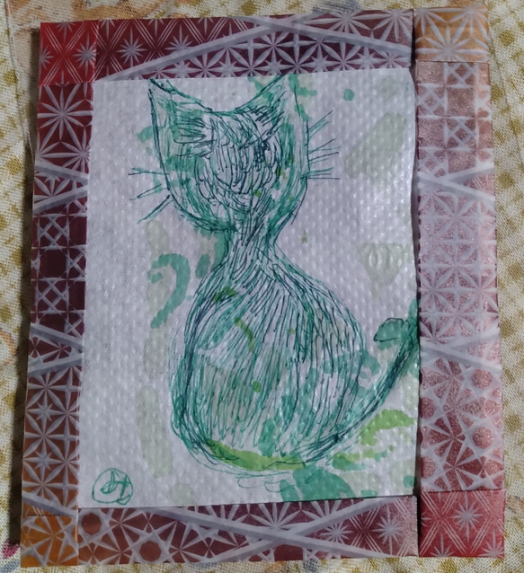 ミニアート栞　草の猫　直筆 1枚目の画像