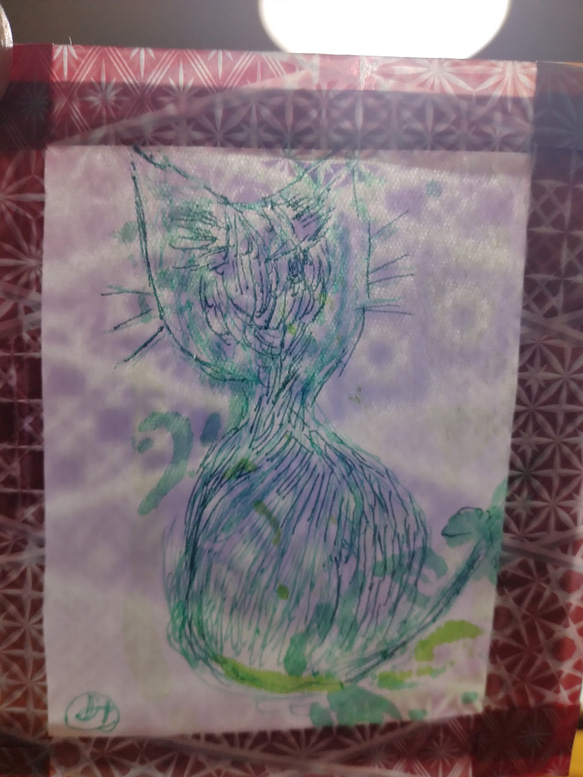 ミニアート栞　草の猫　直筆 3枚目の画像