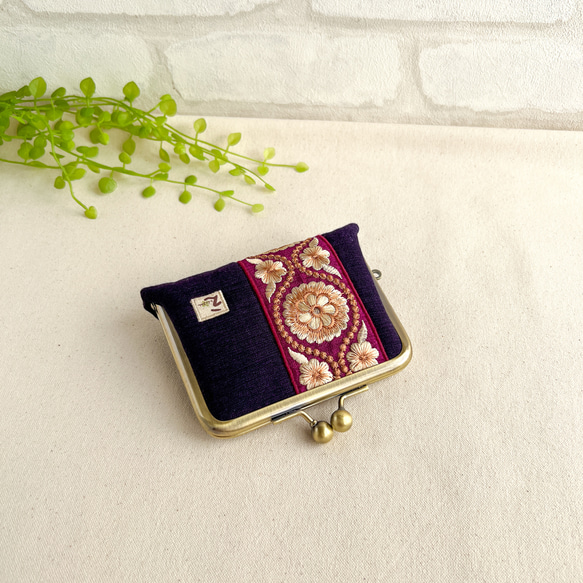 ほどよいお財布　久留米絣＆インド刺繍リボン 4枚目の画像