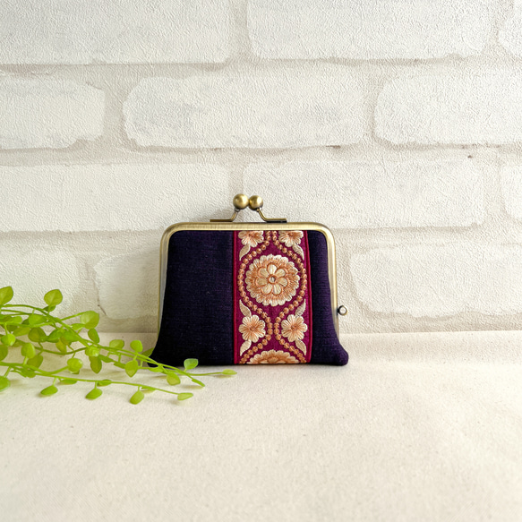 ほどよいお財布　久留米絣＆インド刺繍リボン 3枚目の画像