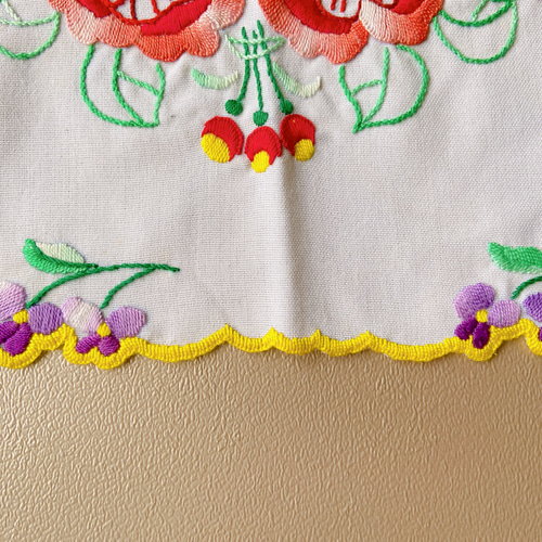 貴重 ハンガリー刺繍 カロチャ刺繍 スミレ刺繍 ドイリー