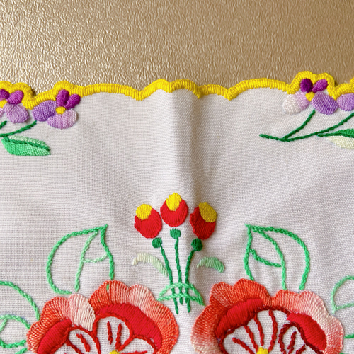 貴重 ハンガリー刺繍 カロチャ刺繍 スミレ刺繍 ドイリー