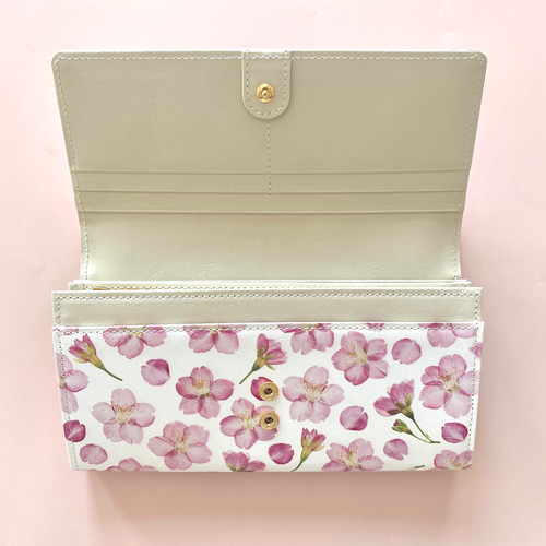 満開さくら柄』押し花レザーかぶせ長財布【11月末頃に発送】 長