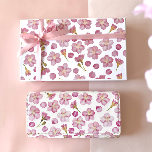 満開さくら柄』押し花レザーかぶせ長財布【11月末頃に発送】 長