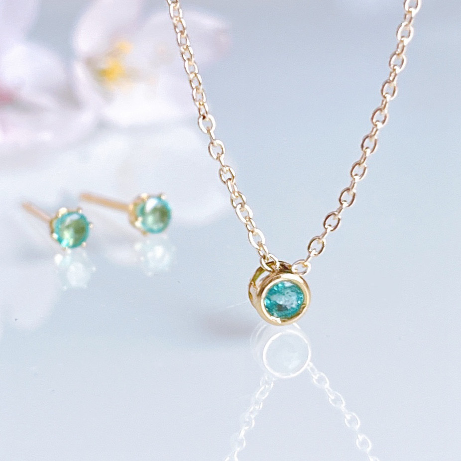 ブログ掲載《5月誕生石》エメラルド ベゼル プチ ネックレス 14kgf 誕生日 プレゼント 金属アレルギー対応 ギフト