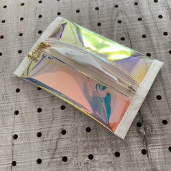 【在庫限り】軽量オーロラPVC生地使用　ファスナー付きポケットティッシュケース　ビニールクリアポーチ　コインケース 2枚目の画像
