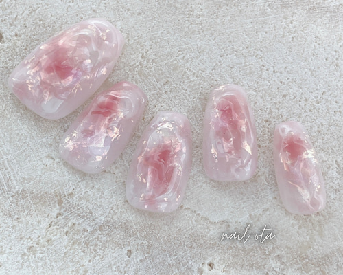 桃 ピーチフラペチーノ】 ネイルチップ ピンクネイル 透明感