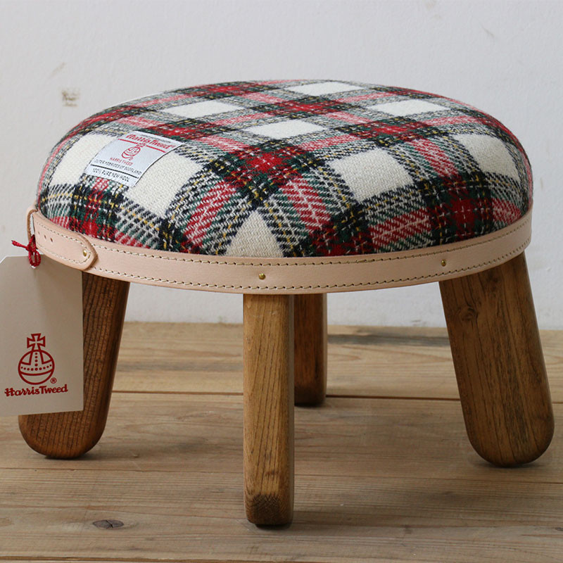 送料無料【HARRIS TWEED】【イタリアンチェック】　ウ－ルまぁるいキッズスツール　ハリスツイード