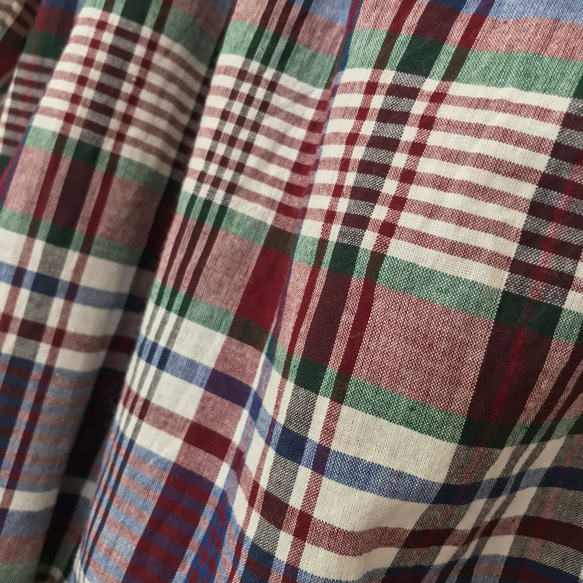 インド綿マドラスチェック ギャザーネック七分丈袖プルオーバー◾️パープル×ネイビー×グリーン 8枚目の画像