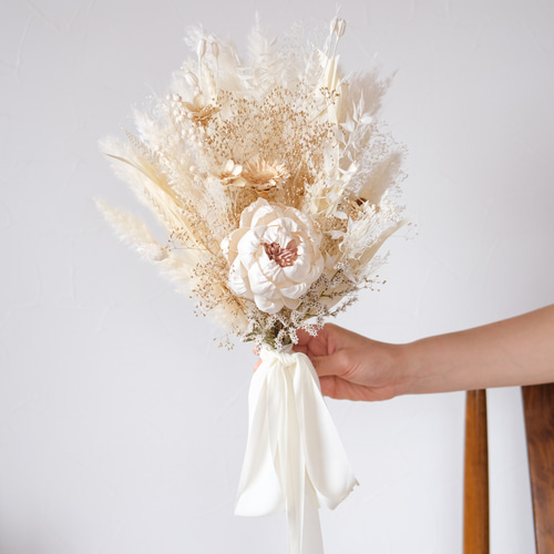 煌めくゴールドホワイトブーケ ウェディングブーケ 前撮り ドライ
