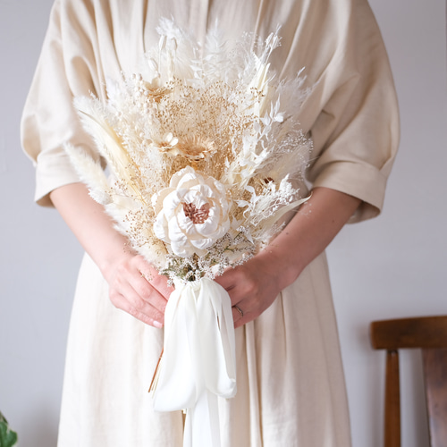 煌めくゴールドホワイトブーケ ウエディングブーケ 前撮り ドライ