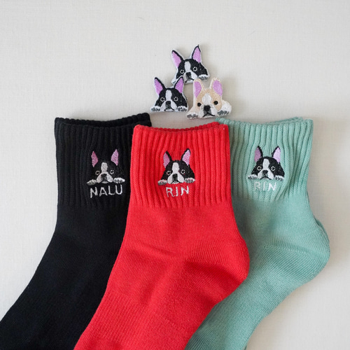 お名前入り!!鼻ぺちゃソックス / フレンチブルドック クリーム