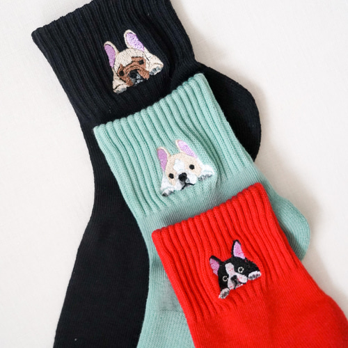 お名前入り!!鼻ぺちゃソックス / フレンチブルドック クリーム