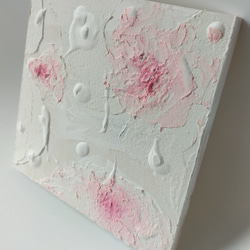 15cmキャンバス　花　生クリーム　アート+石　テクスチャーアート　インテリア小物　ピンク　ホワイト 3枚目の画像