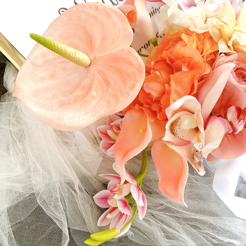 ●アンスリウム　ウェディングブーケ　アーティフィシャルフラワー　造花　オレンジ オレンジ アンスリウム ウェディングブーケ アーティフィシャル