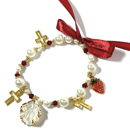 ブレスレット ロリータ 量産型 推しカラー 赤 パール ビーズ