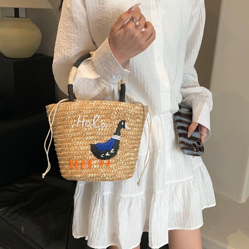 リクエスト再販！3サイズ アヒル刺繍かごバッグ レディース 大容量