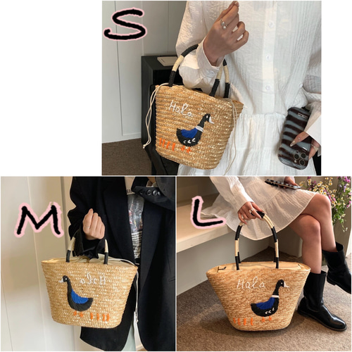 リクエスト再販！3サイズ アヒル刺繍かごバッグ レディース 大容量