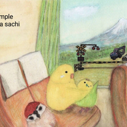 インコポストカード3枚  『インコたちと富士山』 1枚目の画像