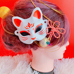 人気☆きつね☆ミニお面☆お祭り髪飾り☆成人式☆御神輿☆だんじり祭り