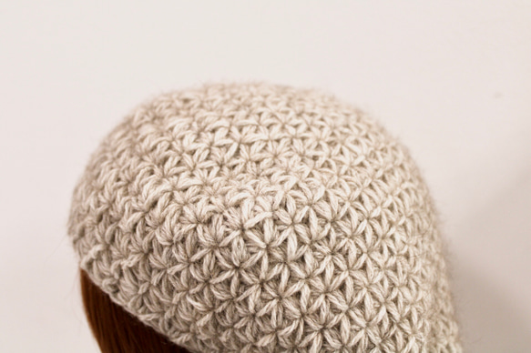 リフ編みのふんわりベレー帽　NZポッサム・メリノ　ナチュラル 2枚目の画像