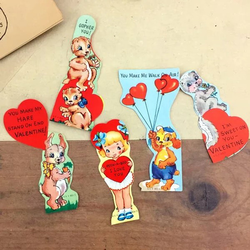 050・ヴィンテージ バレンタインカード 5枚 ダイカット レトロポップ