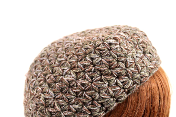 リフ編みのふんわりベレー帽　メリノウール　アースカラーMIX 5枚目の画像