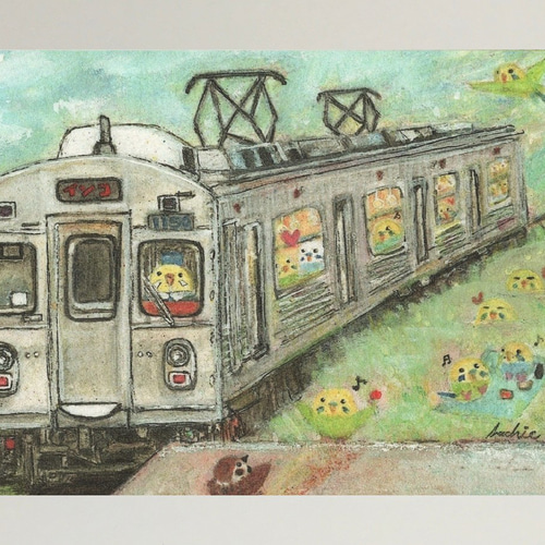 汽車に乗って　アクリル画　原画 汽車に乗って アクリル画 原画
