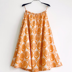 フレアースカート　* cotton Linen Orange Flower motif * 6枚目の画像