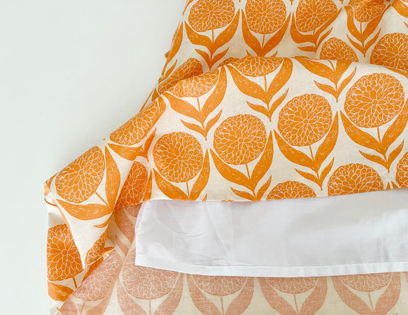 フレアースカート　* cotton Linen Orange Flower motif * 8枚目の画像
