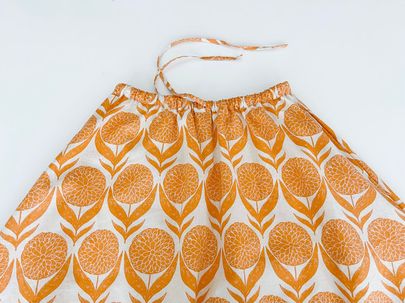 フレアースカート　* cotton Linen Orange Flower motif * 7枚目の画像