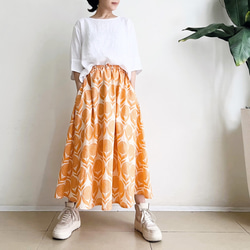 フレアースカート　* cotton Linen Orange Flower motif * 4枚目の画像