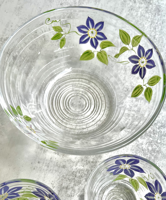 夏の花　鉄線柄　ガラス鉢 9枚目の画像