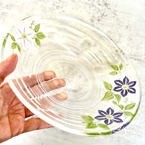 夏の花 鉄線柄 ガラス皿 23cm 大皿 見谷若葉 通販 17551915