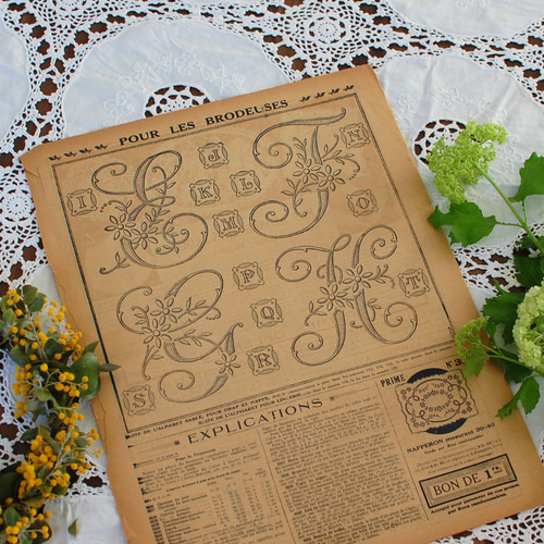 アンティーク紙もの 手芸雑誌 見開き1ページ フランスアンティーク