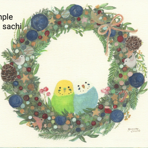 インコポストカード3枚→A4サイズへ変更可能 『インコクリスマスリース